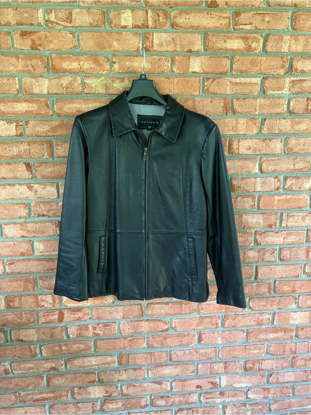 Gallery Black Leather Zip-Front Jacket